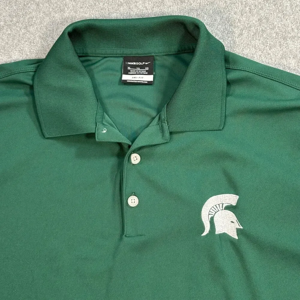 Michigan State Spartans Nike Golf Polo Men's XL Green Dri-Fit Short Sleeve Shirt